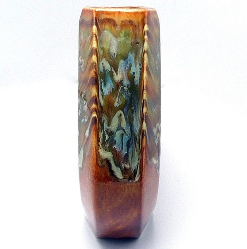 Studio Art Pottery Vase Drip Glaze Decor Slant Asymmetrical Brown Green Signd 8" - Picture 3 of 12