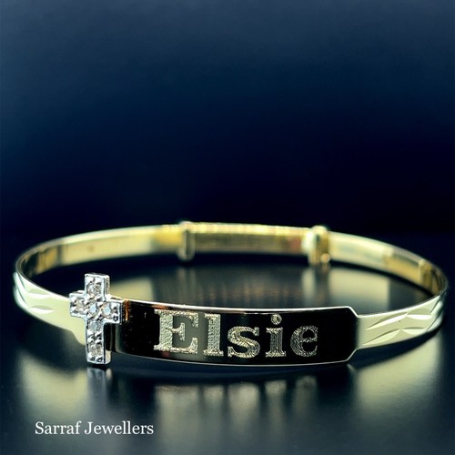 Personalised Christening ID Baby Bangle Cross Symbol Diamond Cut Band ENGRAVABLE - Picture 15 of 18