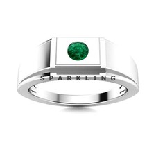 Emerald Round Cut Gemstone With 925 Sterling Silver Ring For Men's D713