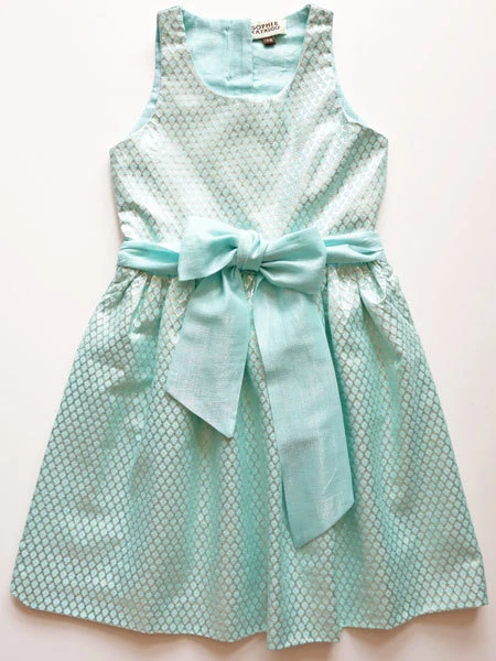 Vestido de fiesta Sophie Catalou para niñas aguamarina y plata sin mangas de algodón nuevo con etiquetas Foto 4 de 4