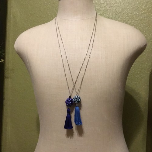 Beaded Ball Long Pendant 30” Chain Necklace with Tassel Hand Made - Picture 4 of 9