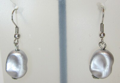 NEW 1.5'' in Silver Colored Oblong Bead Dangle Hook Pierce Earrings Silver Clad