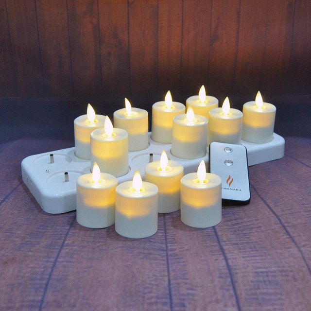 Luminara 12 Flameless Moving Wick Flickering Rechargeable Tea Light