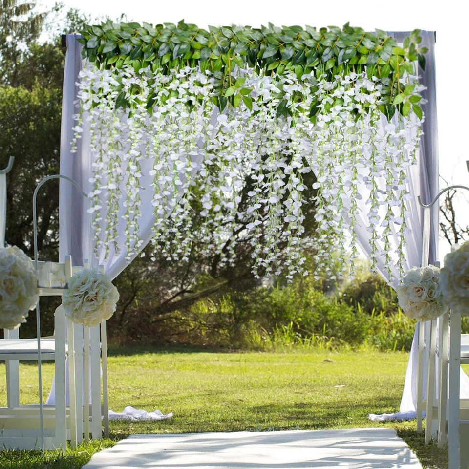 12x Artificial Silk Fake Flower Garland Vine Wisteria Leaf Hanging Wedding Decor - image 3 of 4