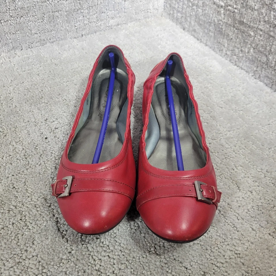 TOD'S Mujer Talla 37 EU 6 EE. UU. Rojo Cuero Cinturón Conducción Ballet Zapatos Scrunch Foto 2 de 4