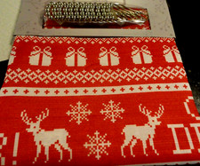 13 pc Holiday RED WHITE Deer Gifts Hearts Christmas fabric SHOWER CURTAIN hooks