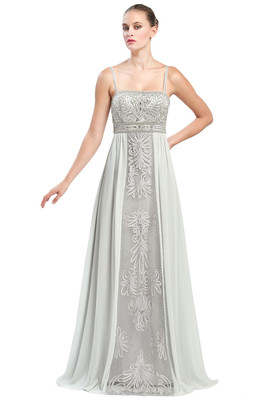 sue wong evening dresses nordstrom Pleated Spaghetti Strap Midi Dress with Front Slit main image 1