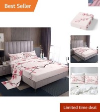 Charming Pink Cherry Blossom Sheet Set - Twin 3 Pcs Microfiber Collection