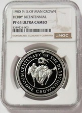 1980 PLATINUM ISLE OF MAN CROWN 500 MINTED 1.58oz DERBY BICENT NGC PROOF 64 UC 3794.30 per troy oz