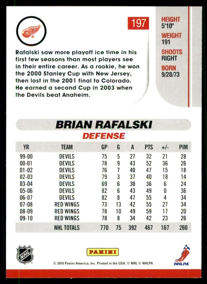 2010-11 Score Brian Rafalski #197 - Image 2 of 2