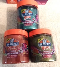 Set Of 3 Elmer's Gue Slime Cosmic Shimmer Green/Orange & Gold 8 oz Each ~ New ~