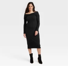 Women's Long Sleeve Midi Bodycon Dress - Universal Thread™ Black L