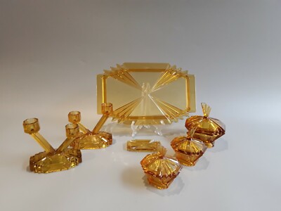 Art deco davidson glass Dressing Table set vgc see description. 