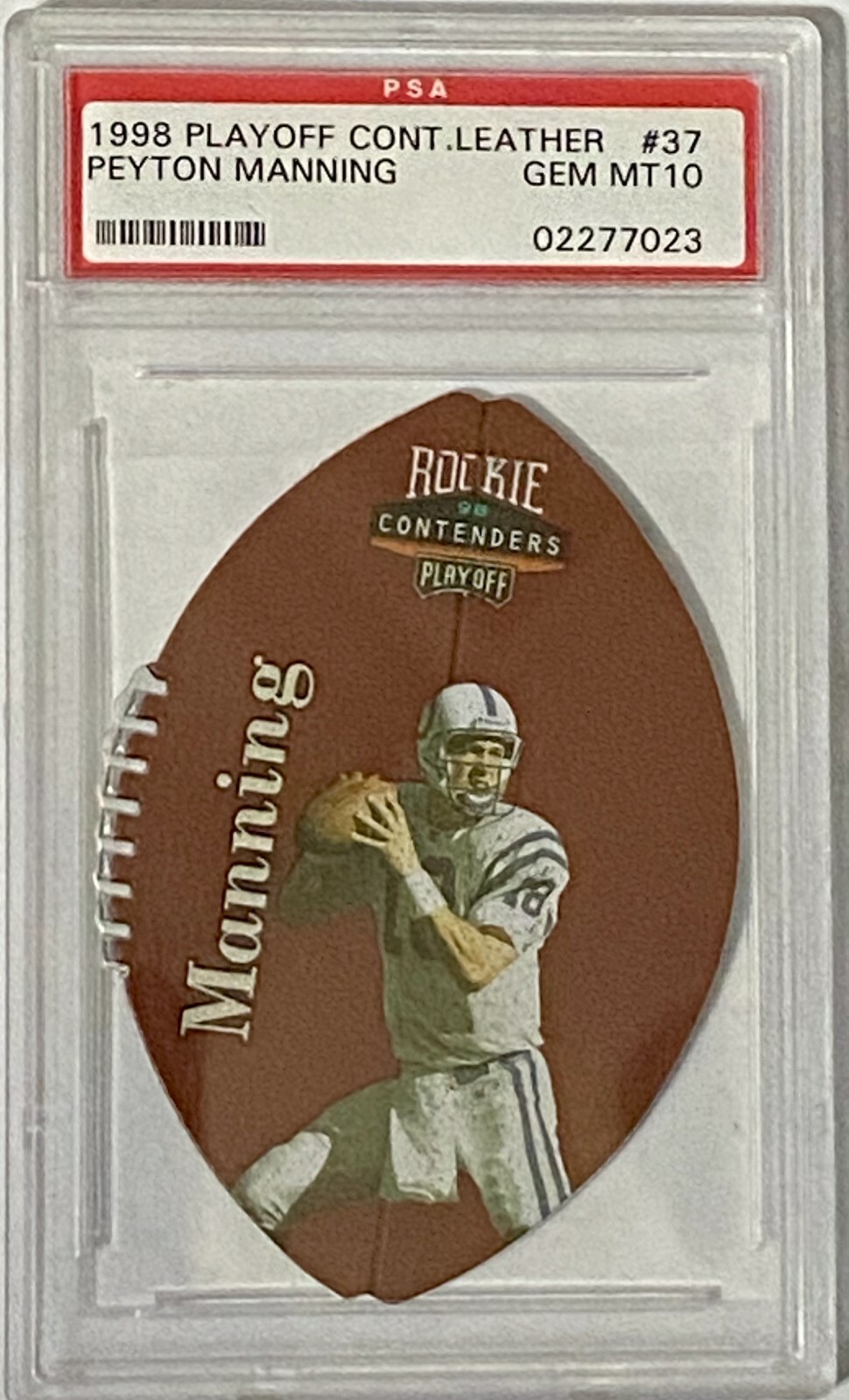 Peyton Manning 1998 Playoff Contenders Leather Rookie PSA 10