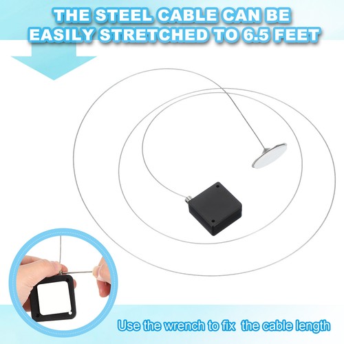 2 Pcs Square Retractable Remote Control Tether 3.3 Ft, Black(Round Iron Cap) - Afbeelding 3 van 6