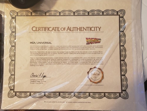 Back to the Future Series Animation Production Cel Universal Studios COA #75 - Picture 2 of 2