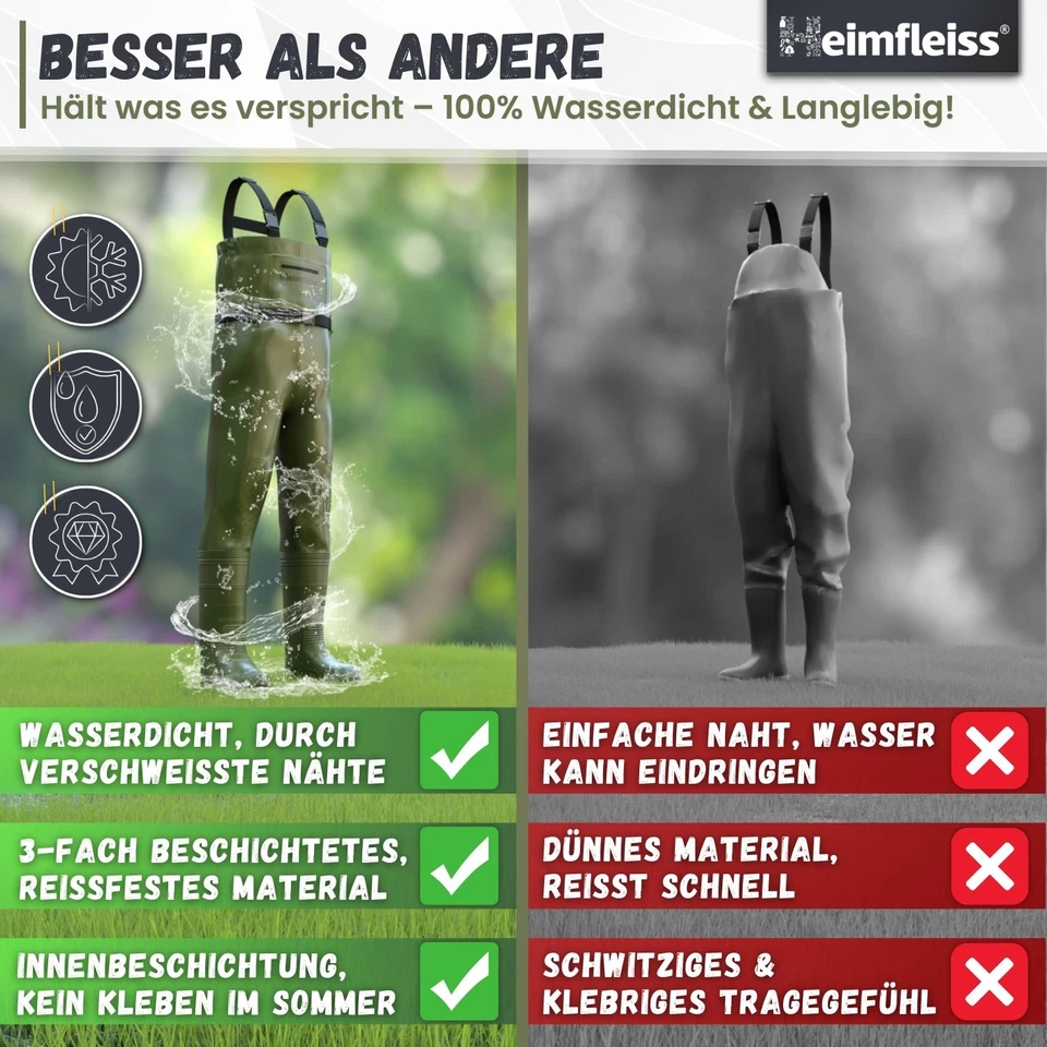 Wathose-n Herren/Damen Angler-Hose wasserdicht mit Stiefel Fischer Angelanzug - Bild 2 von 4