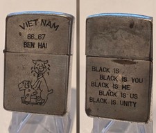 Vintage 1966-67 Zippo Lighter Vietnam War BEN HAI Black Is Unity Soldier Owned