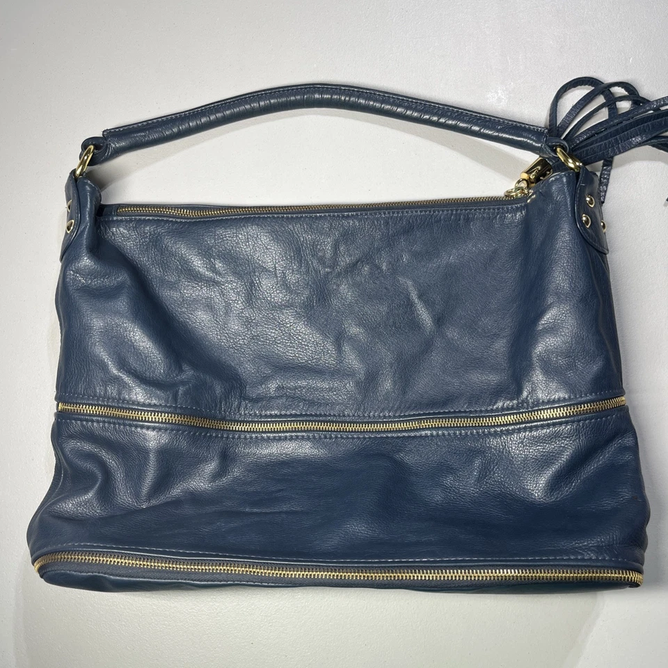 Onna Ehrlich Kemi Bolso de Mano Azul Bolso de Hombro Cuero Suave Cremallera Borla Acento Foto 2 de 4
