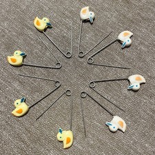 Vintage Lot of 8 Duck Diaper Pins - Baby Safety Pins - 4 Yellow  4 White
