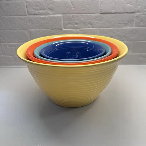 Bauer Pottery Set Of 4 Ringware Nesting Mixing Bowls Issue 2000 Colorful Euc
