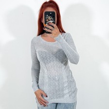 Ladies Grey Light Knit Longline Jumper Sweater Top Size 10