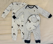 Carter s Baby Long Sleeve Romper Footless Sleep Play Set Of 2 Bibs Size 9M