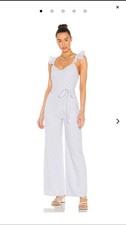 Lovers Friends Puglia Jumpsuit S Baby Blue Cotton Embroidered Lace Wide-Leg