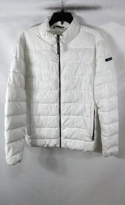 Calvin Klein Men's White Quilted Zip Up Puffer Jacket Sorona Insulated Sz M