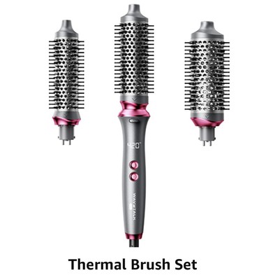 Pro Curling Brush Set with 3 Sizes Detachable Brush, Dark Grey