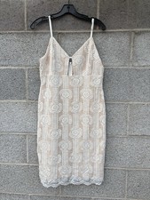Lulus Bodycon Mini Dress Large Avianna White Lace Over Beige Shell Cami Straps