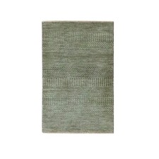 2'x3' Taupe Gray Modern Grass Design Hand Knotted Wool with Silk Mat Rug R76640