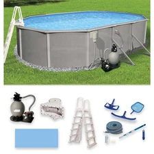 Belize Oval 52-in Deep 6-in Top Rail Metal Wall Swimming Pool Package