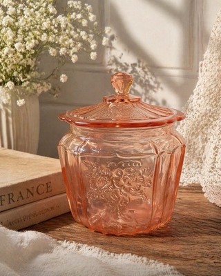 Vtg ANCHOR HOCKING Mayfair Open Rose Pink Depression Glass Cookie