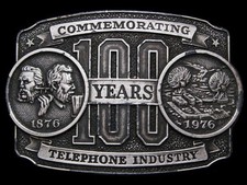 KJ23115 VINTAGE 1976 COMMEMORATING 100 YEARS TELEPHONE INDUSTRY BELT BUCKLE