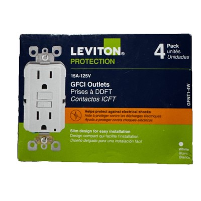 Leviton M42GFNT14W 15A-125V Duplex Outlet - White - (Pack of 4)