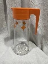 VTG 60s Anchor Hocking Orange Atomic Starburst Juice Carafe 1 QT- EUC!