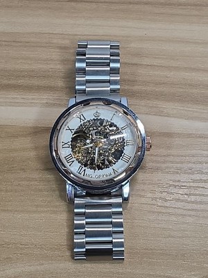 MG ORKINA AUTOMATIC SKELATON GOLD COLORED FACE WATCH WITH Silver BAND
