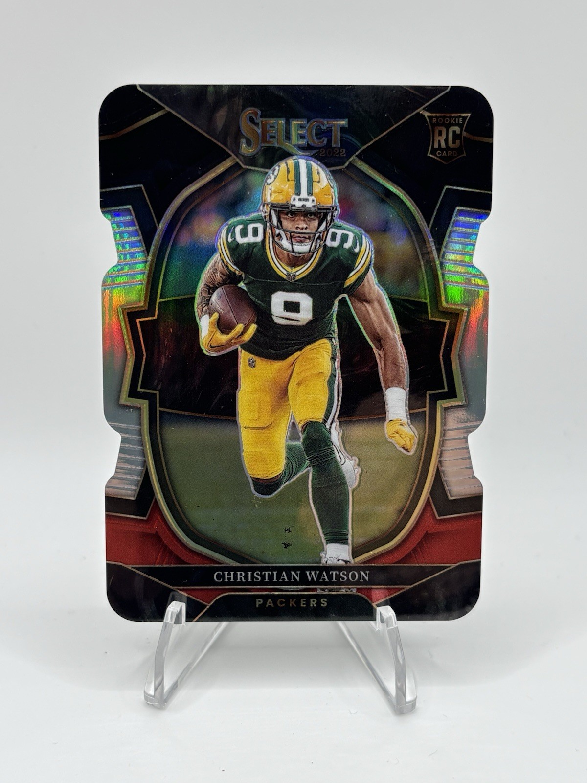 2022 Panini Select Christian Watson Black Red Prizm Die Cut RC Rookie 53 Packers