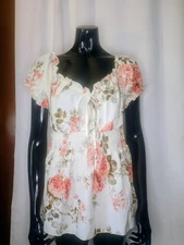 Shein Curve Milkmaid Floral Top 0XL Puff Sleeve Peasant Feminine Romantic