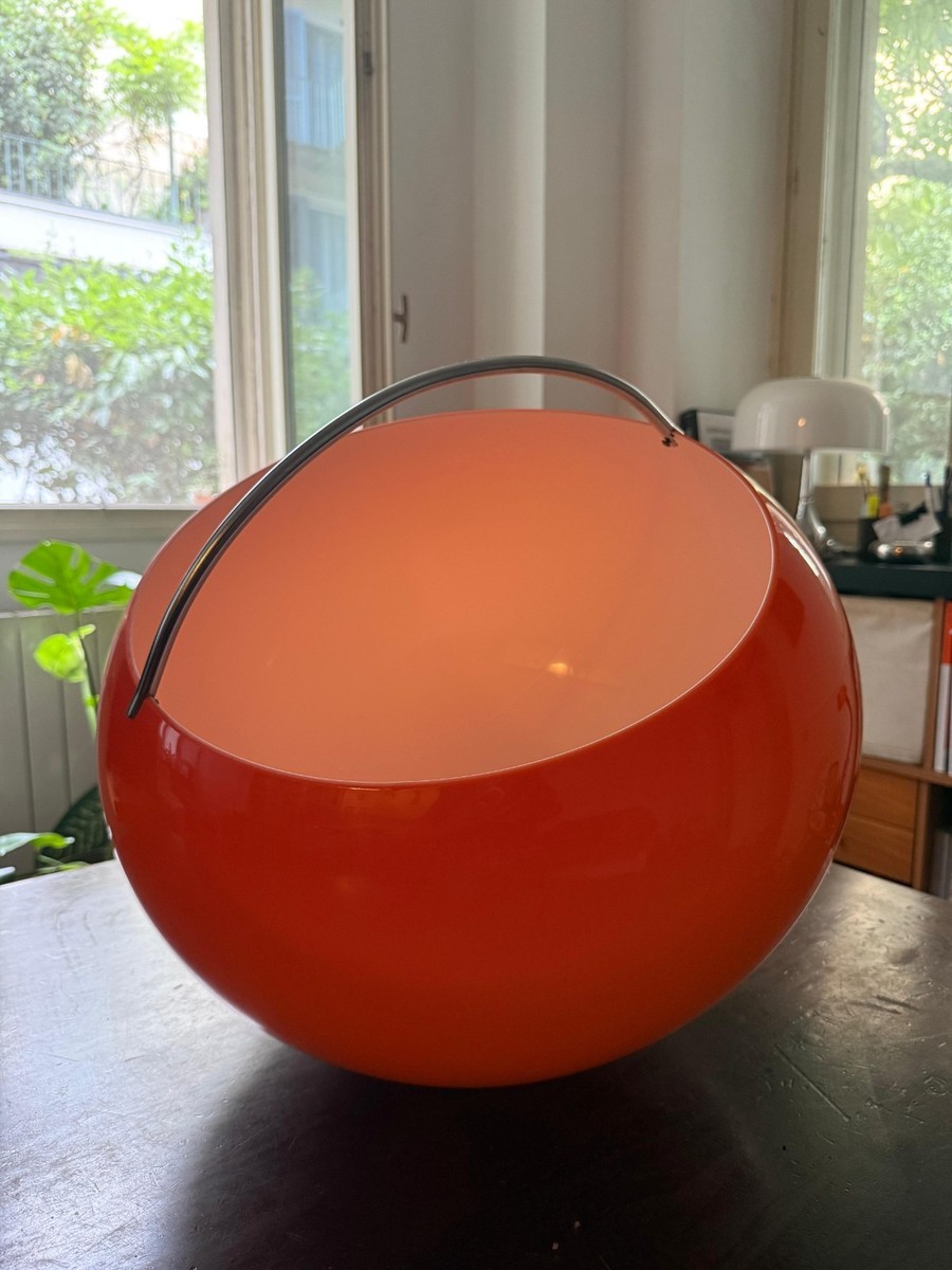 Rare 70s HARVEY GUZZINI Orange Acrylic Pendant Lamp 3024 JOLLY by