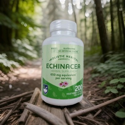New!! Holistic Health Echinacea 650 mg per Serving 200 Vegetarian Capsules 