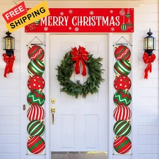 Buryeah 3 Pcs Christmas Decoration Outdoor Porch Sign for Red Green 