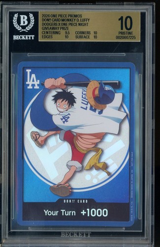 2026 DODGERS x ONE PIECE NIGHT MONKEY D LUFFY DON!! CARD PROMO BGS 10 PRISTINE
