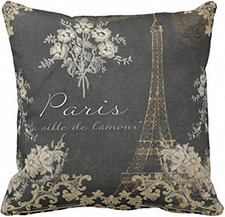 Throw Pillow Cover Black Vintage Paris City of Love Eiffel Tower Chalkboard Tan