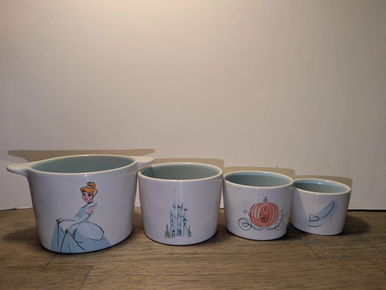 NWT Rae Dunn Disney Princess Cinderella Set of 4 Ceramic Measuring Cups