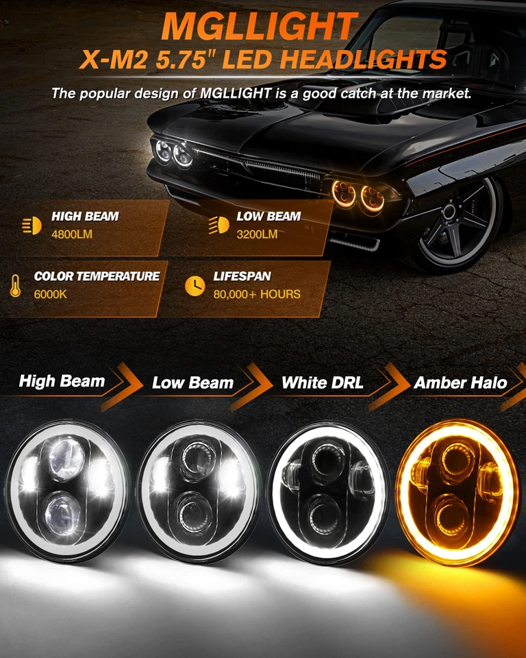 Faros LED Halo DRL de 5,75"" para Ford Thunderbird 1958-1976 4 piezas punto alto/bajo H4 Foto 2 de 4
