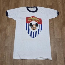 vintage 80s MICKEY MOUSE PATRIOTIC SHIELD MILITARY WALT DISNEY RINGER t-shirt S