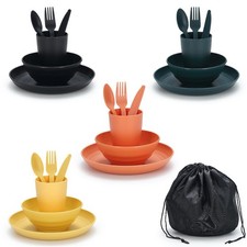 Camping Mess Kit for 4 with Bowl, Plate, Cup, Spoon, Fork, Knife and Carry Ba...