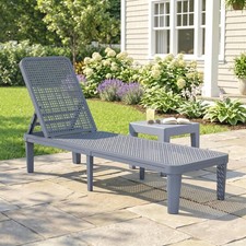Garden Sun Lounger, 4-Position Plastic Garden Lounger Sunbed, Dark Grey
